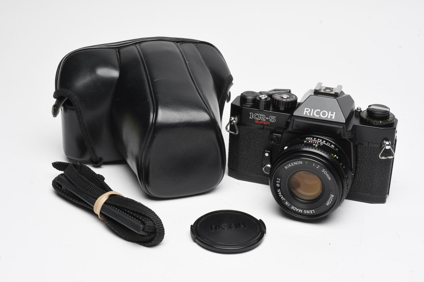 Richo KR-5 Super SLR w/Rikenon 50mm f/2 Lens, Strap, Case, New Seals!