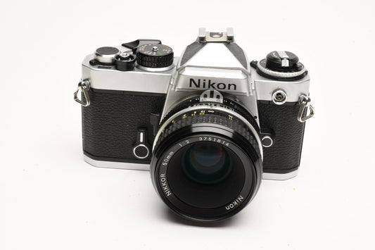 Nikon FE 35mm SLR w/50mm f/2, Strap, New Seals! Great! Very clean