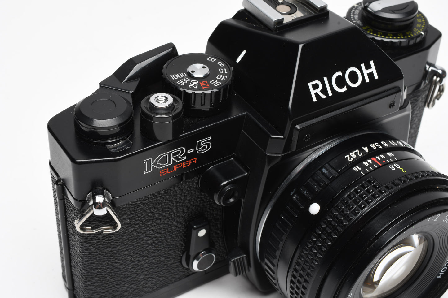 Richo KR-5 Super SLR w/Rikenon 50mm f/2 Lens, Strap, Case, New Seals!