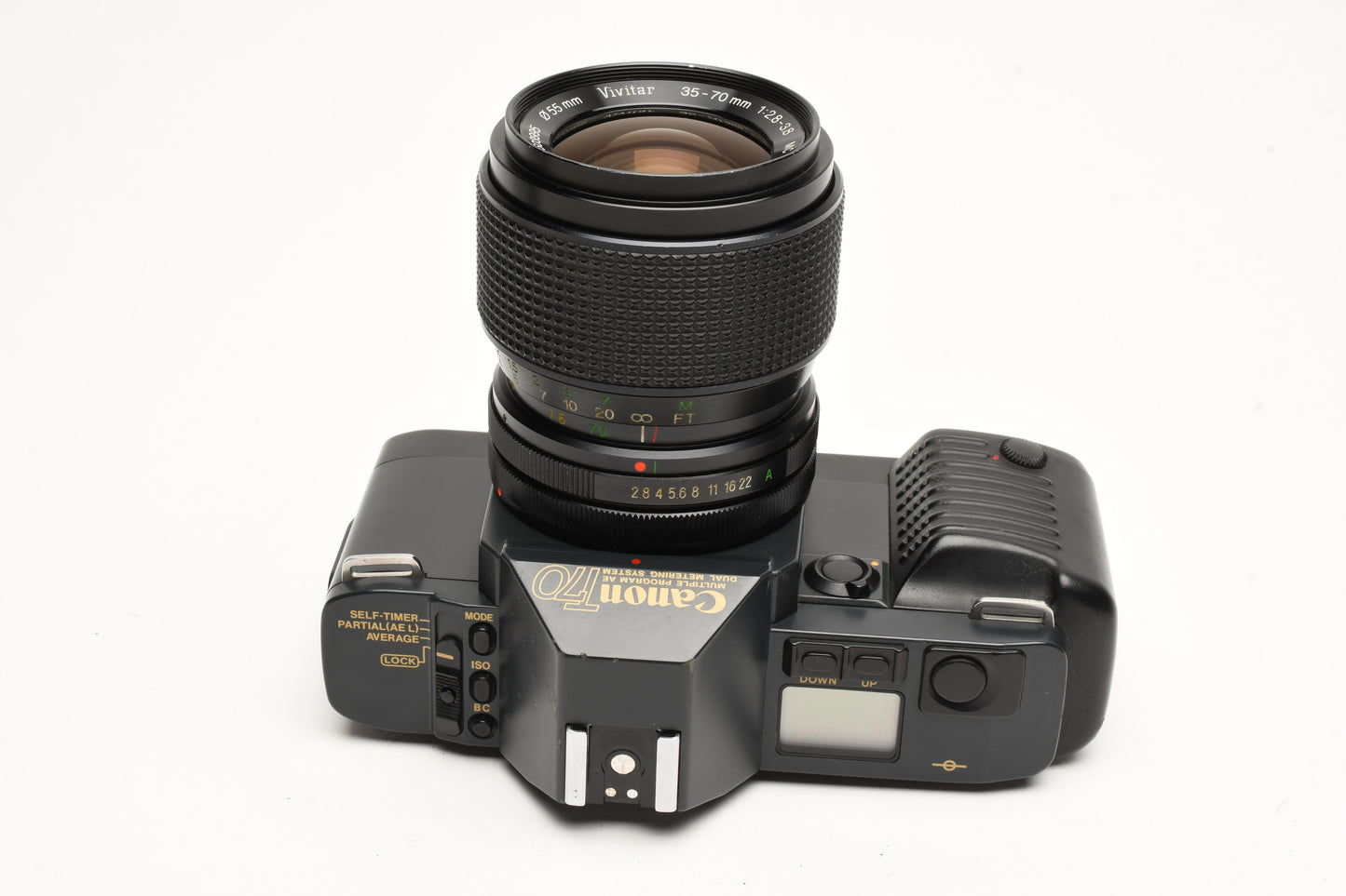 Canon T70 35mm SLR w/Vivitar 35-70mm zoom, tested, New seals