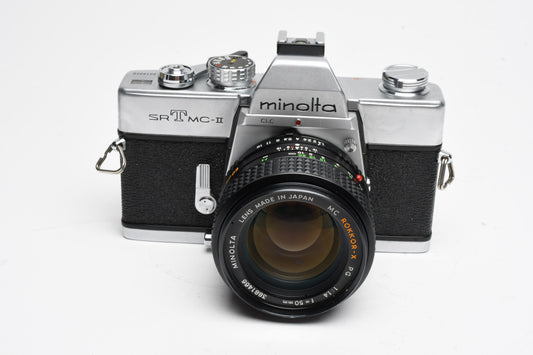 Minolta SRT MC-II SLR w/Rokkor-X 50mm f1.4 Lens, Strap, New Seals, Great!