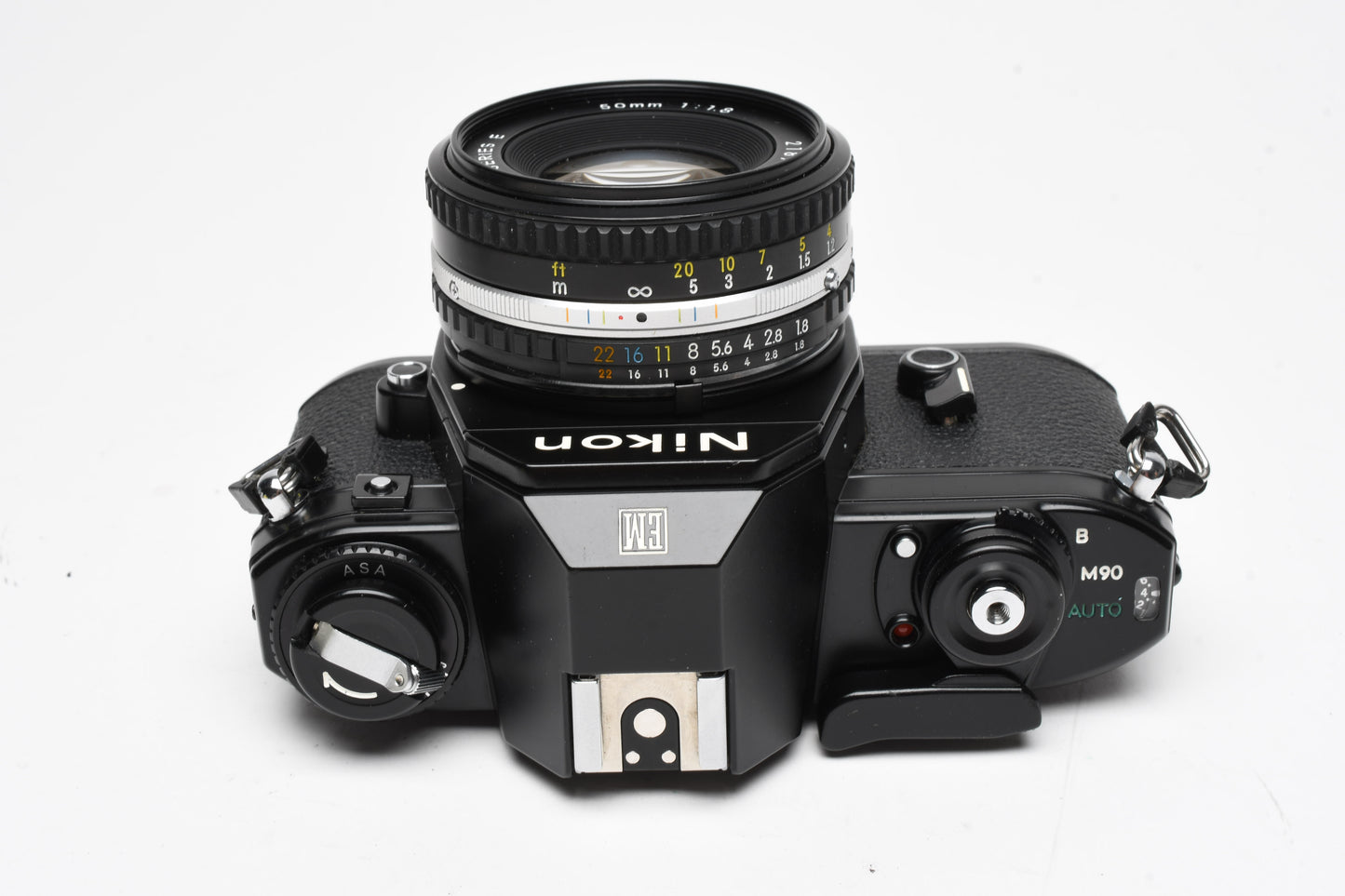 Nikon EM 35mm SLR w/Nikon Series E 50mm f1.8 Lens, Strap, Manual, 1A Filter, New Seals!
