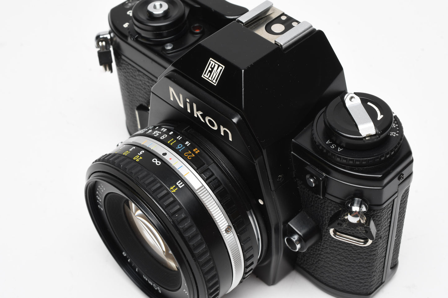 Nikon EM 35mm SLR w/Nikon Series E 50mm f1.8 Lens, Strap, Manual, 1A Filter, New Seals!