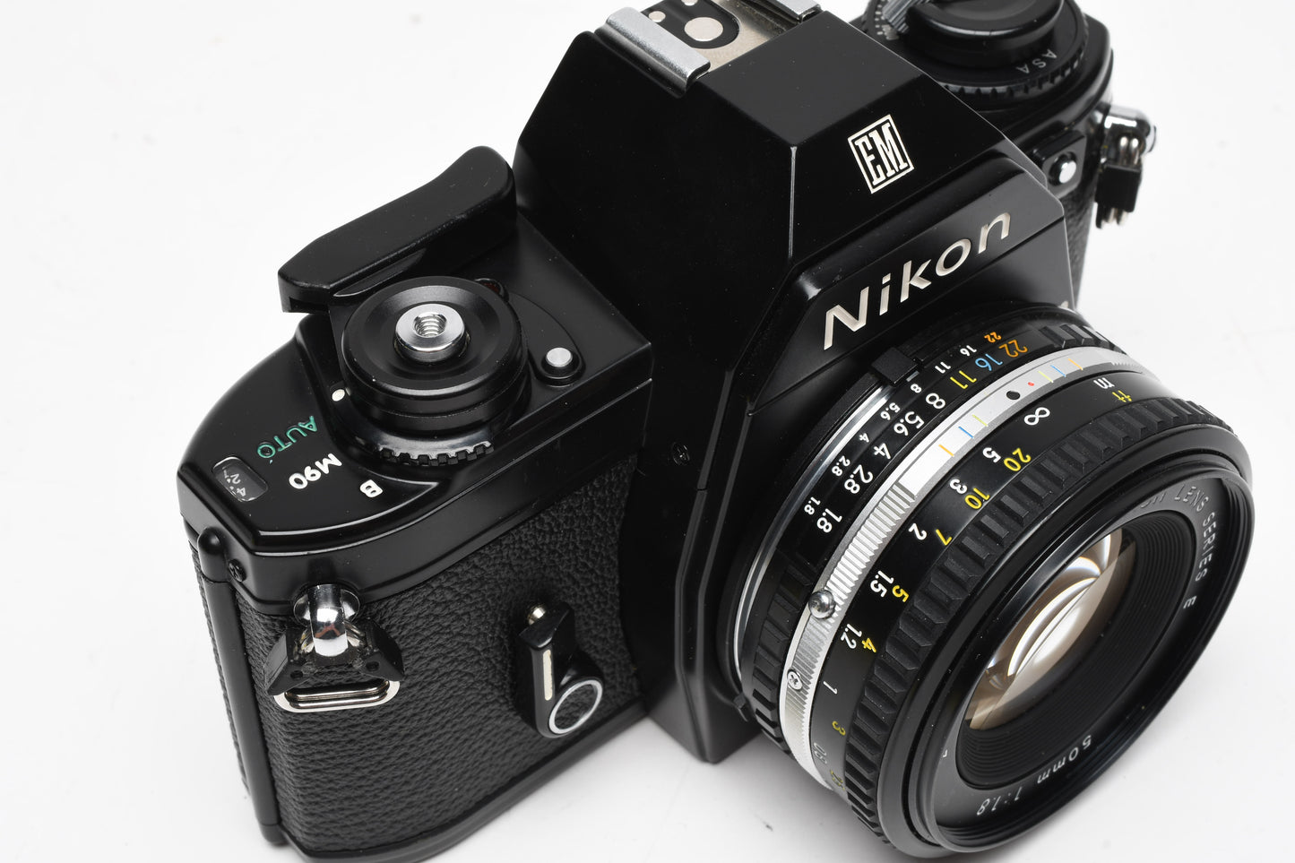 Nikon EM 35mm SLR w/Nikon Series E 50mm f1.8 Lens, Strap, Manual, 1A Filter, New Seals!
