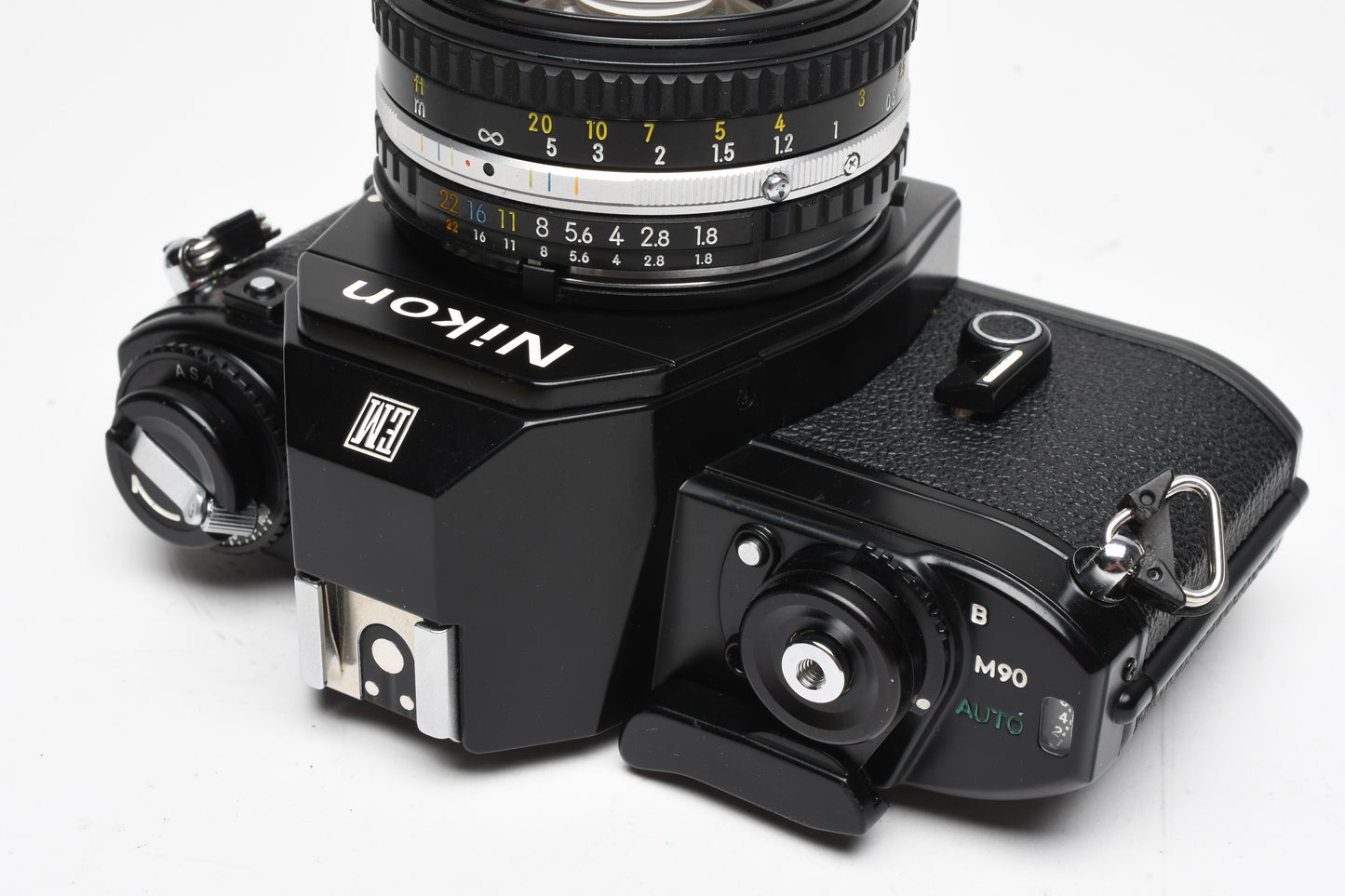 Nikon EM 35mm SLR w/Nikon Series E 50mm f1.8 Lens, Strap, Manual, 1A Filter, New Seals!