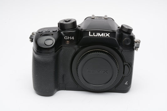 Panasonic Lumix DMC-GH4 Body, Cage, batt, charger, strap, Only 2008 Acts