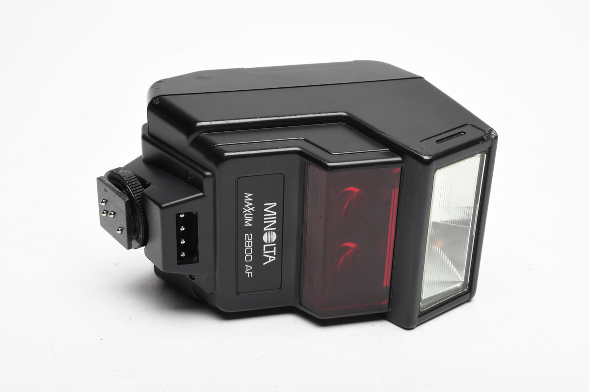 Minolta Maxxum AF 2800AF flash, case, diffuser, manual, tested, Nice!