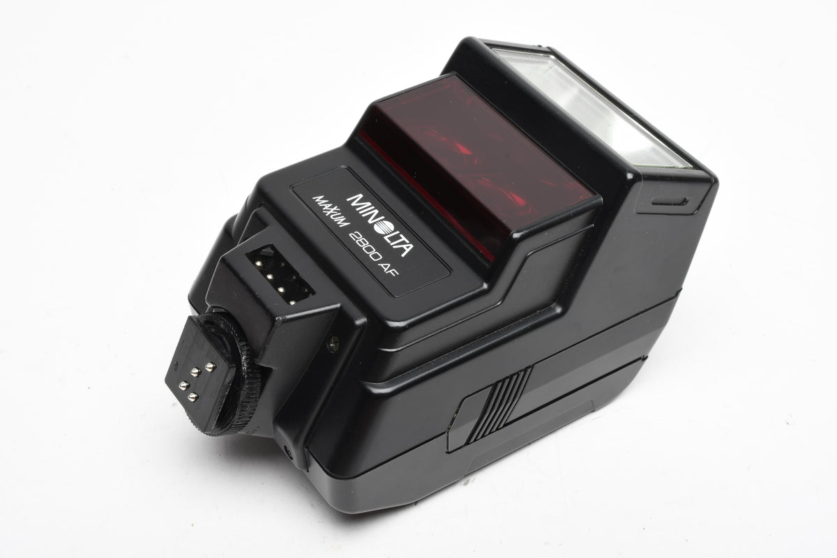 Minolta Maxxum AF 2800AF flash, case, diffuser, manual, tested, Nice!