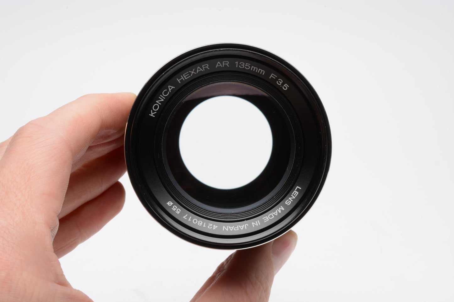 Konica Hexar 135mm f3.5 portrait lens for Konica AR Mount Lens, caps, case, UV