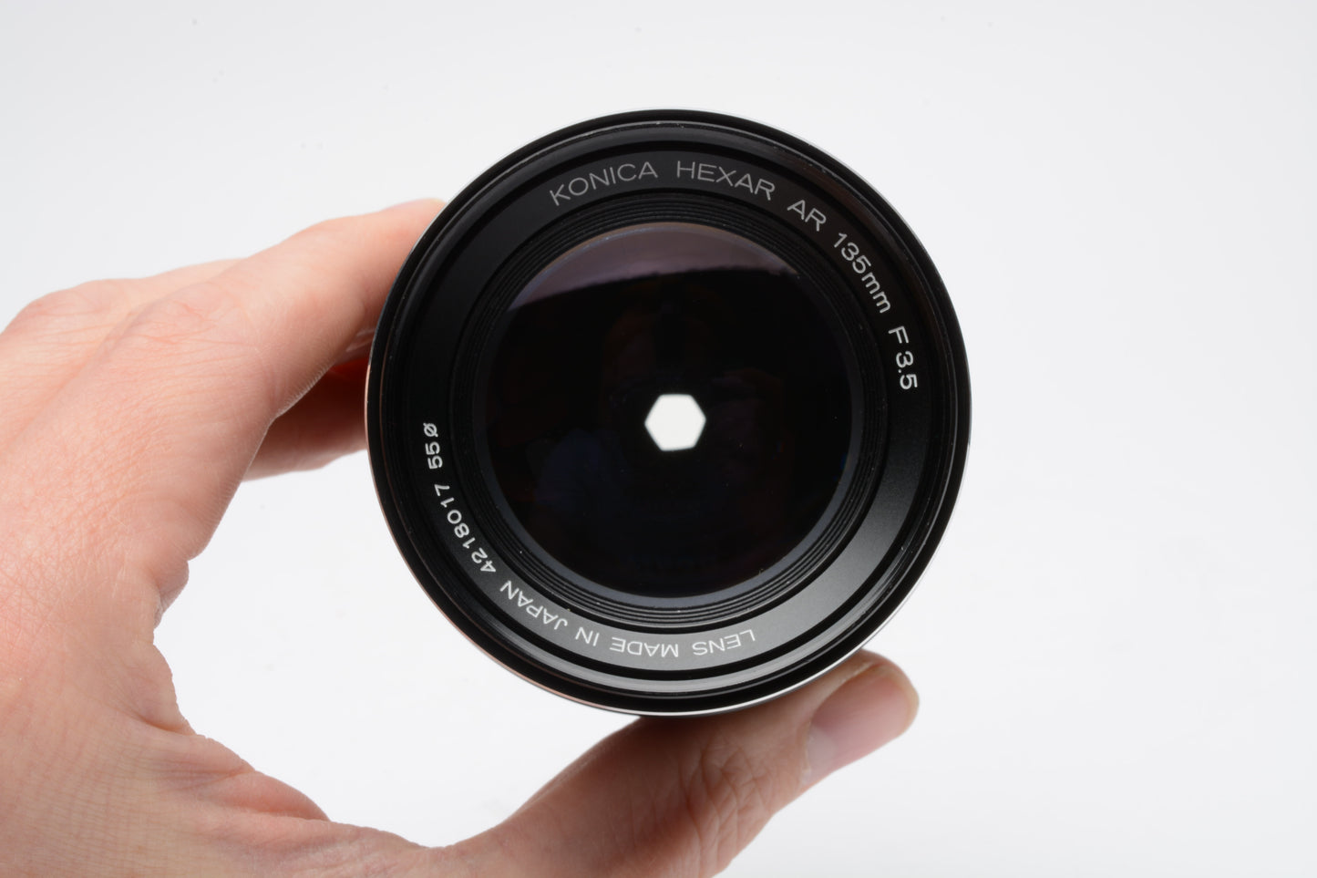 Konica Hexar 135mm f3.5 portrait lens for Konica AR Mount Lens, caps, case, UV