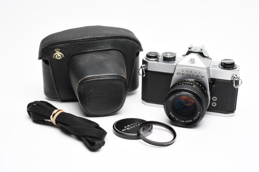 Pentax SP 1000 35mm SLR w/55mm f2 SMC Takumar Lens, Case, Strap, New Seals!