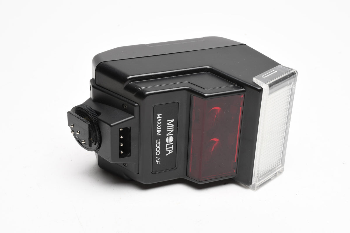 Minolta Maxxum AF 2800AF flash, case, diffuser, manual, tested, *Read