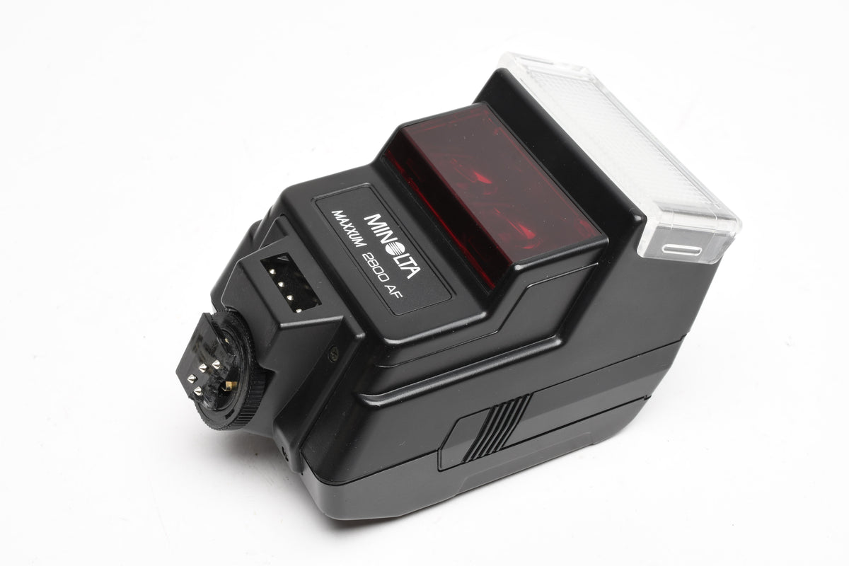 Minolta Maxxum AF 2800AF flash, case, diffuser, manual, tested, *Read