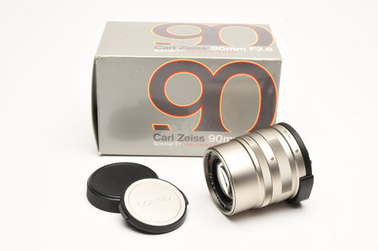 Contax Zeiss Sonnar T* 90mm f2.8 lens, boxed, Mint-, caps, Great