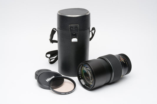 Super Albinar MC 200mm f3.3 Tele lens for Konica AR Mount Lens, caps, case, 81A