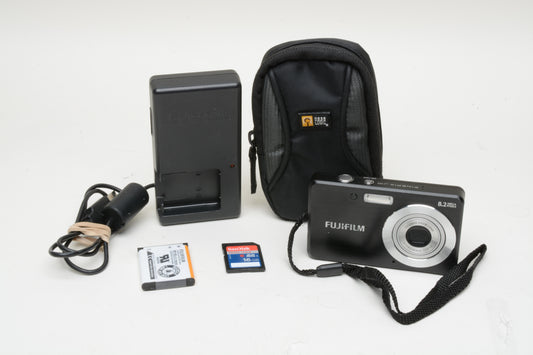 Fujifilm J10 8.2MP Digital Point&Shoot camera, batt+charger+case+strap+16GB SD card