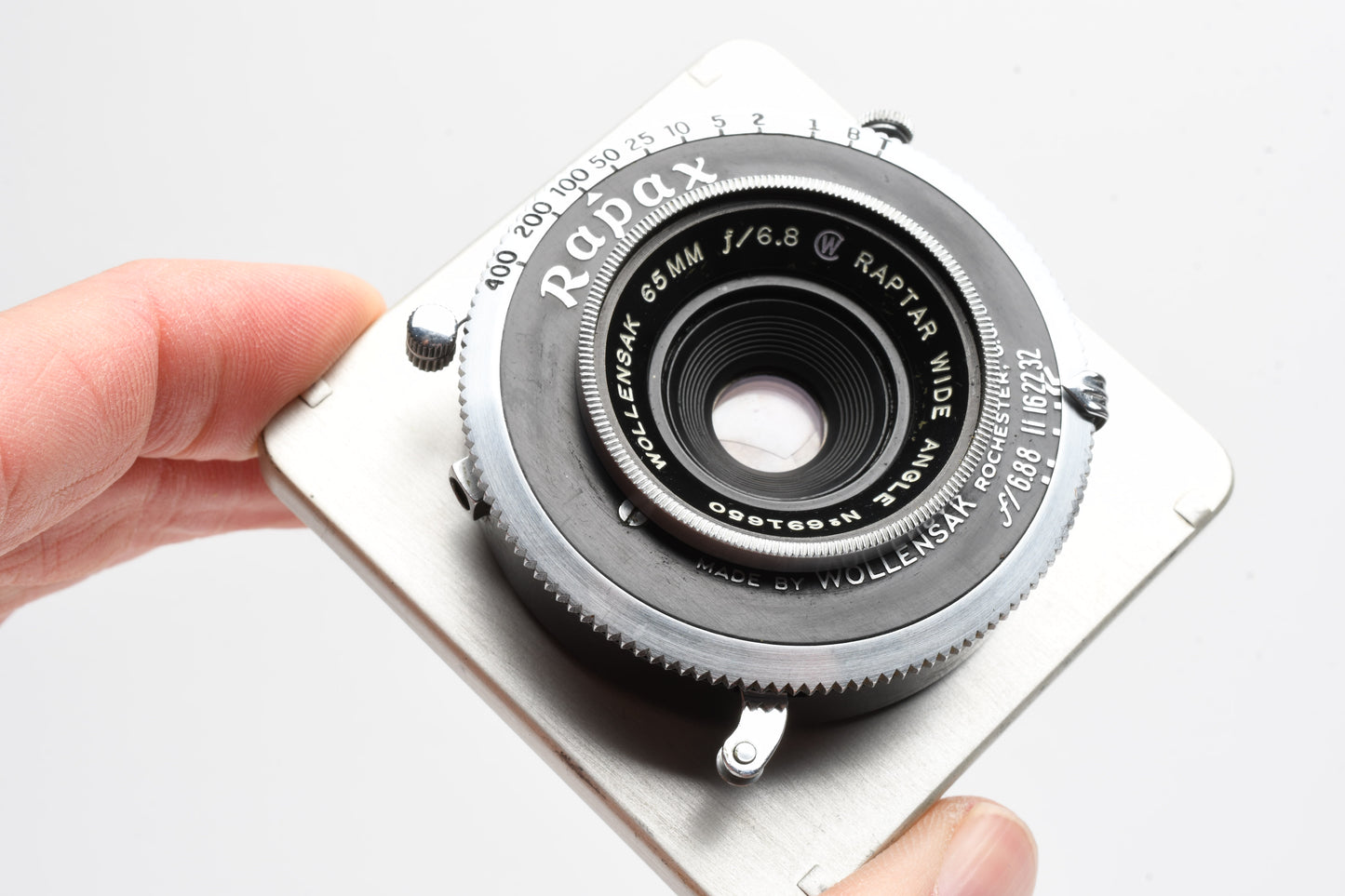 Wollensak Raptar 65mm f6.8 Large format lens w/ 62mm square board, Tested, Great