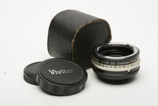 Vivitar 2X Auto Custom Tele Converter, caps, case, M42 Mount