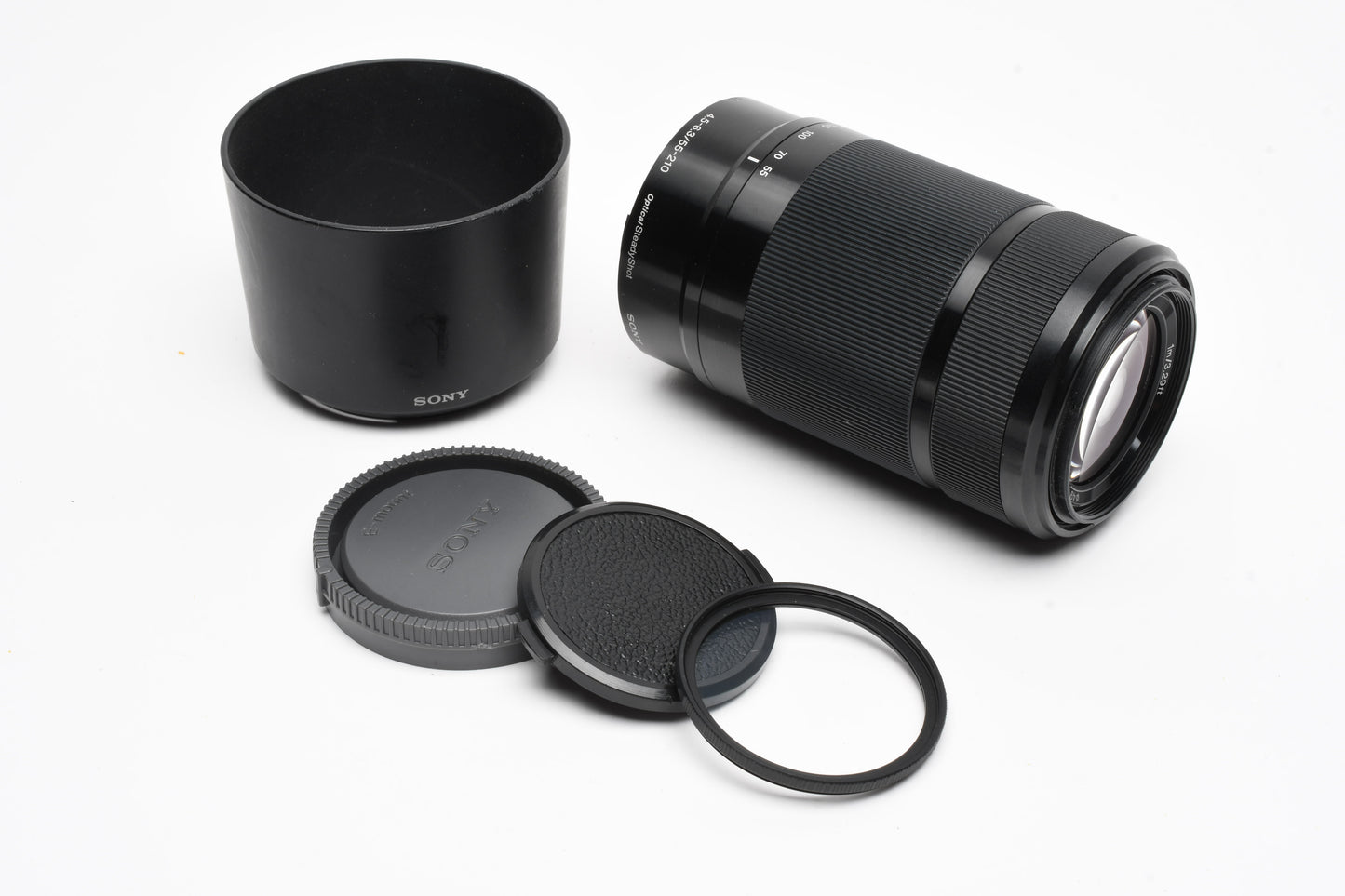 Sony 55-210mm f4.5-6.3 E OSS zoom lens (Black), Hood, UV, Nice!