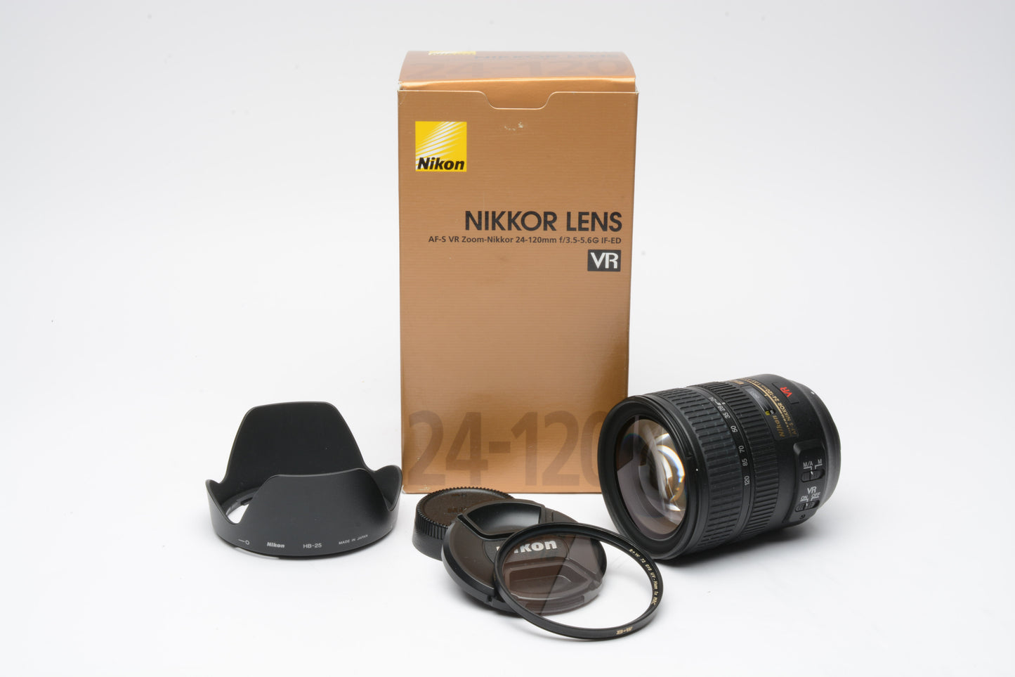 Nikon AF-S Nikkor 24-120mm F3.5-5.6G VR ED IF SWM Lens, Hood+Caps+B+W UV Mint