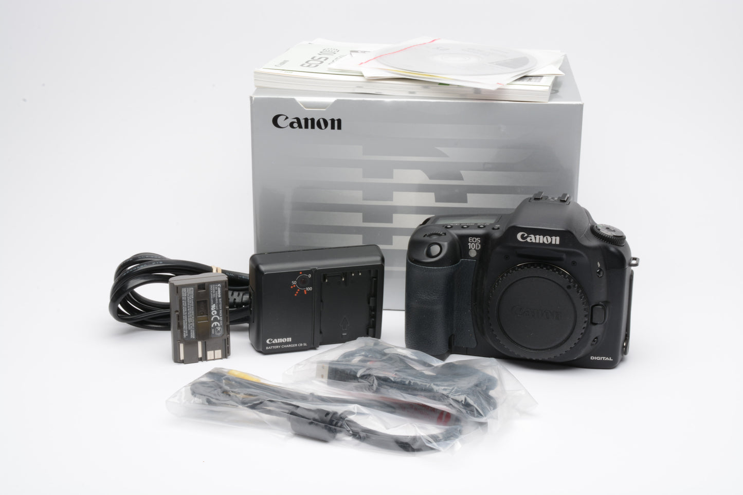 Canon EOS 10D DSLR Body, Batt, charger, cap, USB, manuals, tested, clean, boxed