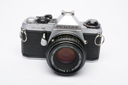 Pentax ME Super 35mm SLR Camera w/50mm f/2 lens, Strap, Manual, Tested