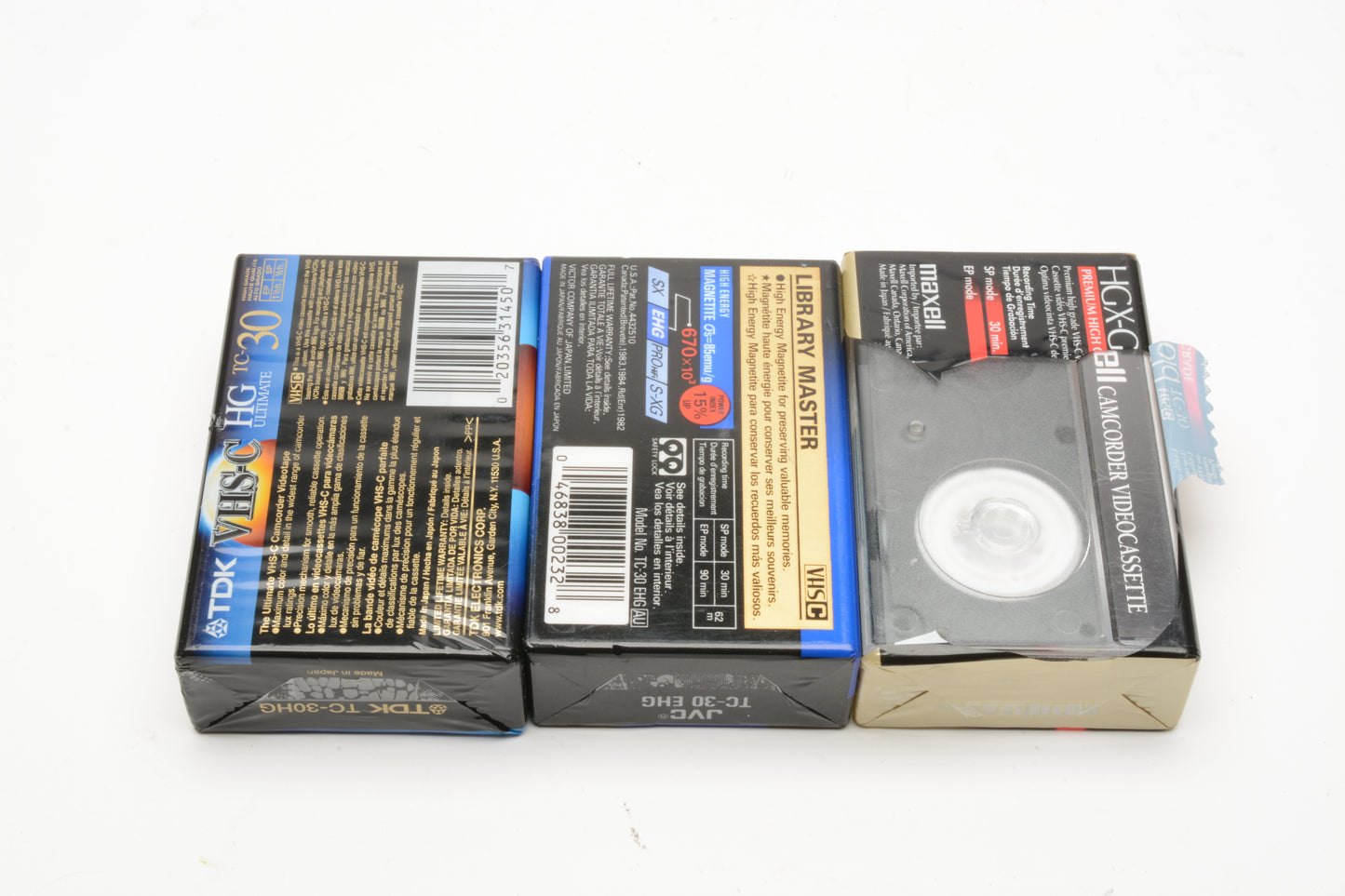 3X VHS-C High Quality video cassettes (Maxell, JVC, TDK Bundle)
