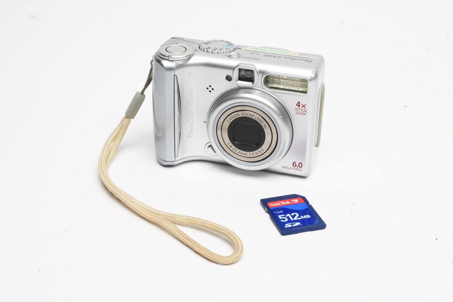 Canon Powershot A540 6MP Digital Point&Shoot Camera, strap, SD, Nice!