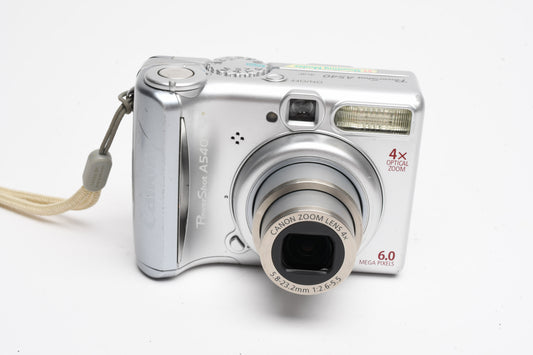 Canon Powershot A540 6MP Digital Point&Shoot Camera, strap, SD, Nice!