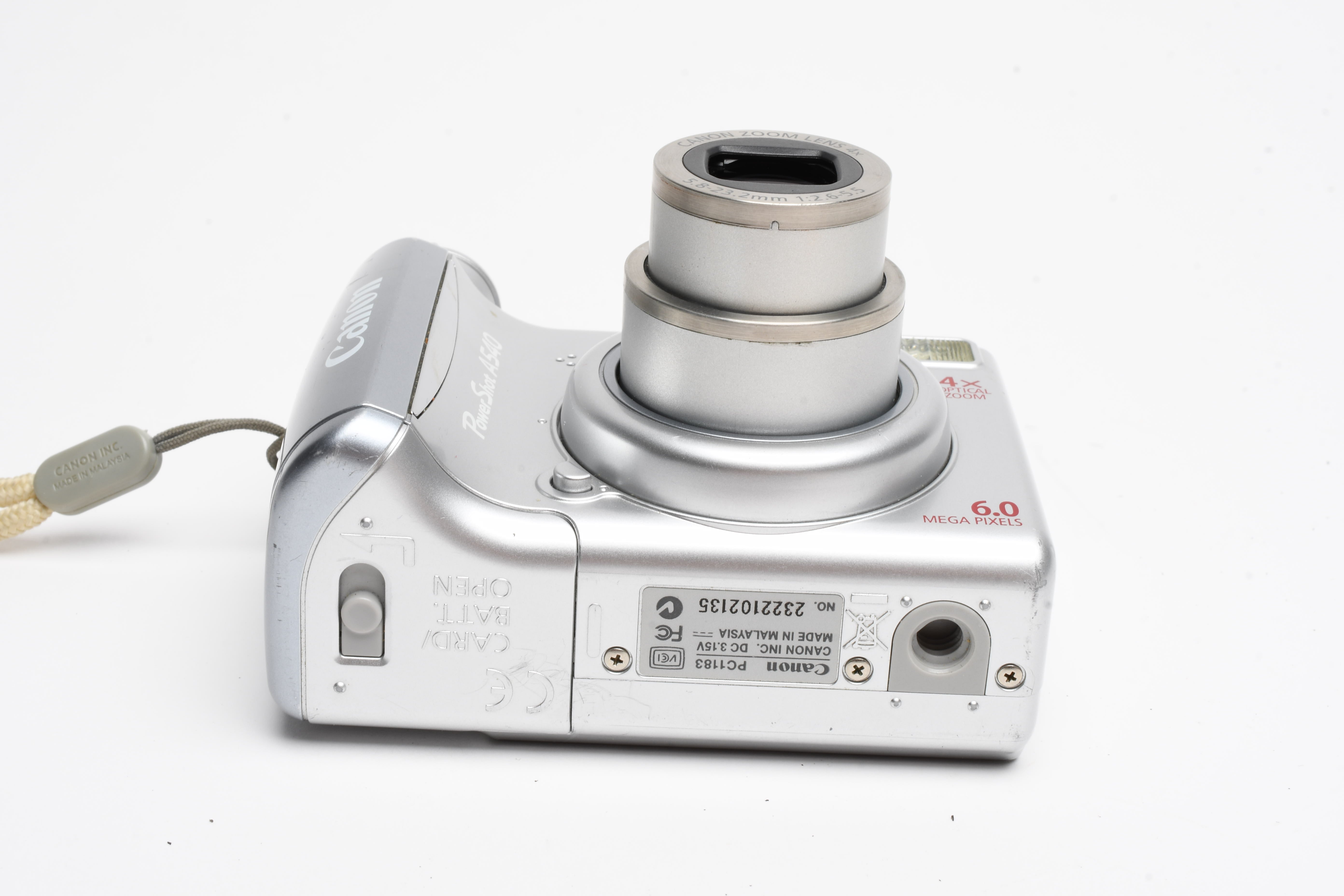 Canon Powershot A540 6MP Digital Point&Shoot Camera, strap, SD