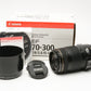 Canon EF 70-300mm f4-5.6 IS USM zoom lens, caps, hood, box, Mint-