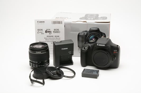 Canon Rebel T7 DSLR w/18-55mm f3.5-5.6 IS II, Mint, Boxed, Only 1385 Acts!