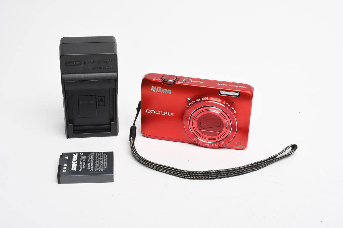 Nikon Coolpix S6300 16MP Digital Point&Shoot (Red), Batt+Charger, Great