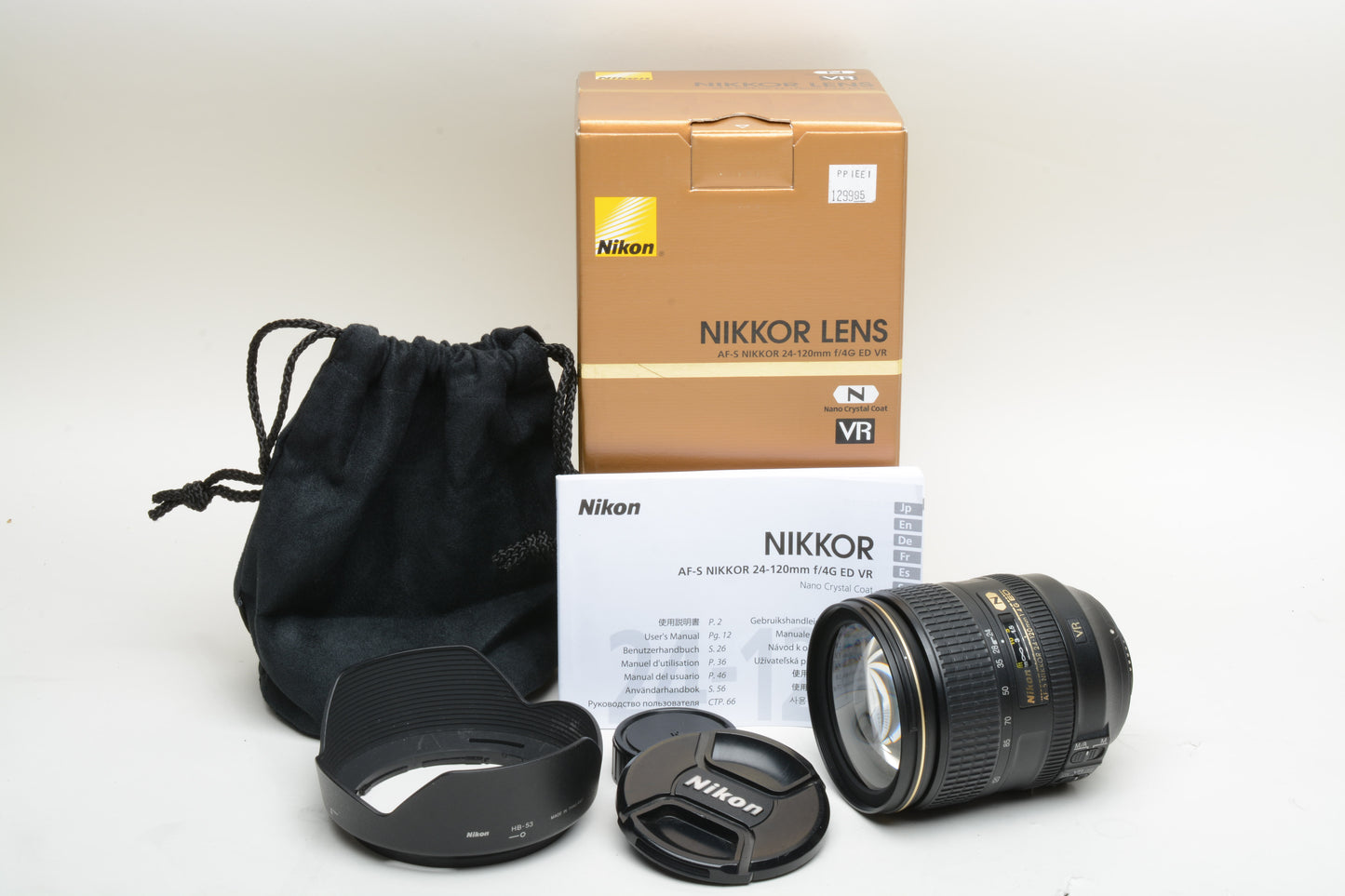 Nikon AF-S Nikkor 24-120mm f4G ED VR N zoom lens, Mint-, USA w/Hood, Boxed