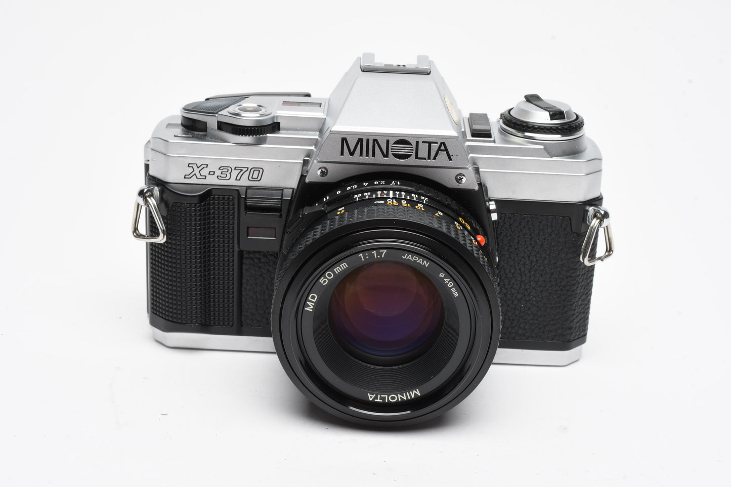 Minolta X370 35mm SLR w/50mm f1.7 Prime, case, strap, tested, Nice
