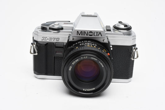 Minolta X370 35mm SLR w/50mm f1.7 Prime, case, strap, tested, Nice