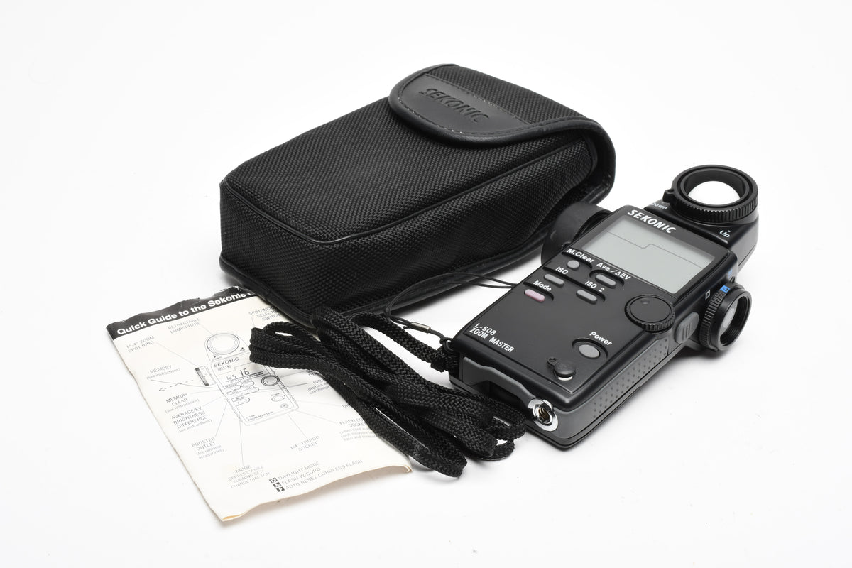 Sekonic L-508 zoom master digital light meter (Spot, flash, Incident), Mint-, Case