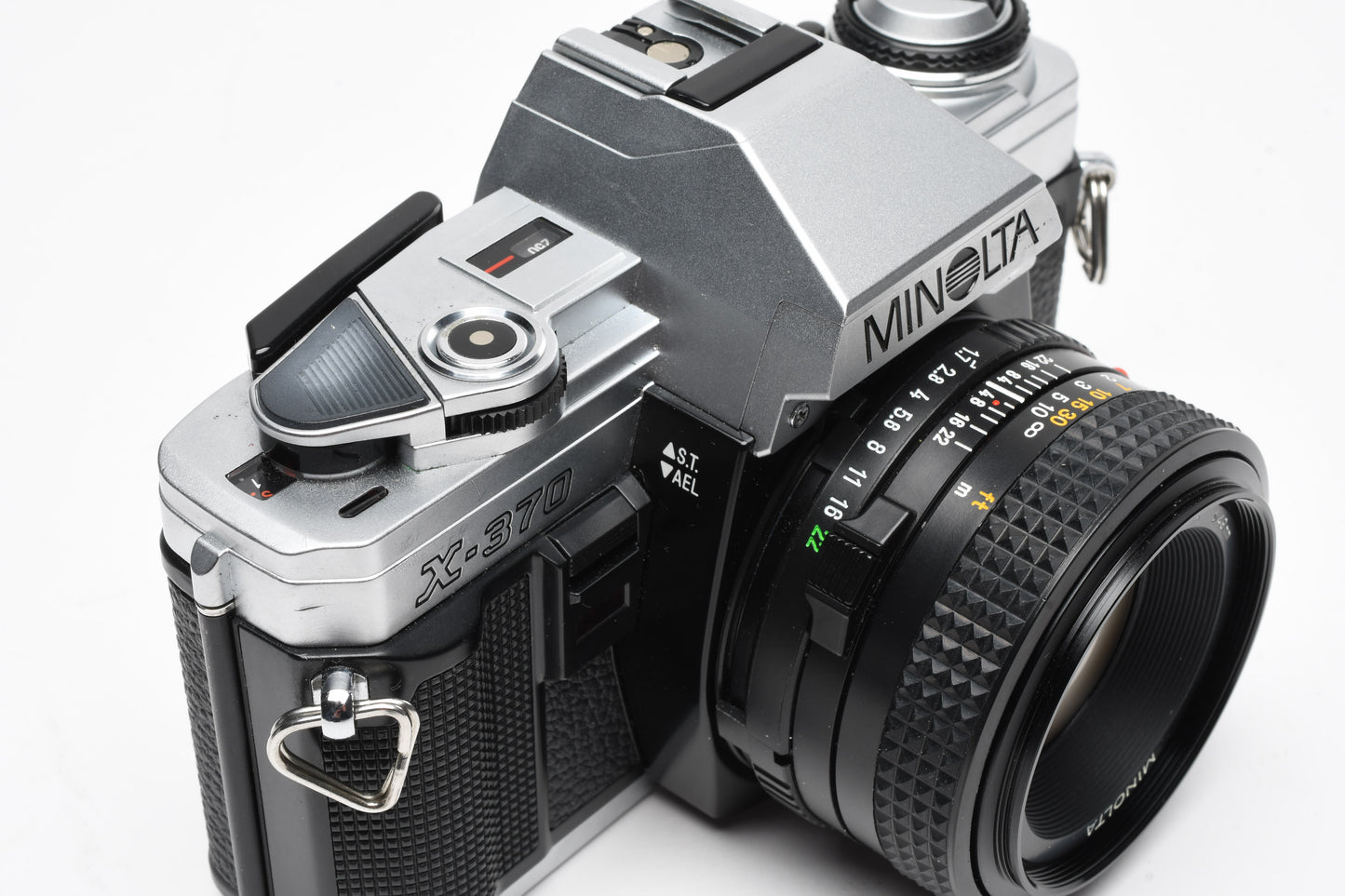 Minolta X370 35mm SLR w/50mm f1.7 Prime, case, strap, tested, Nice