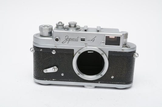 Zorki-4 35mm Rangefinder Camera body only w/Case, Works!  Clean condition, Vintage