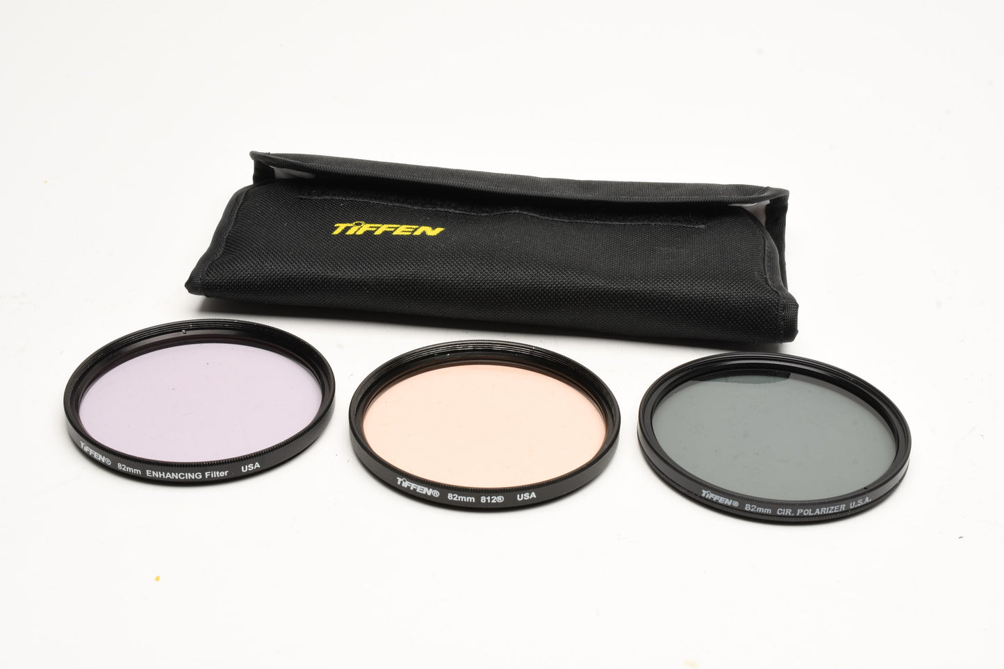 Set of 3 Tiffen 82mm Filters:  Enhancing, CPL, 812 warming, case, Mint-