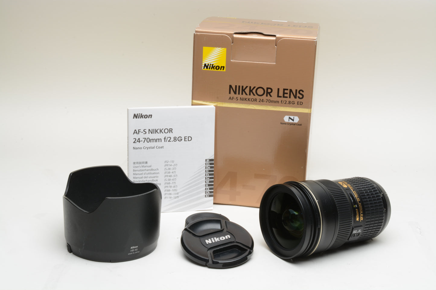 Nikon AF-S Nikkor 24-70mm f2.8G ED N zoom lens, caps, hood, boxed, USA Version, sharp!