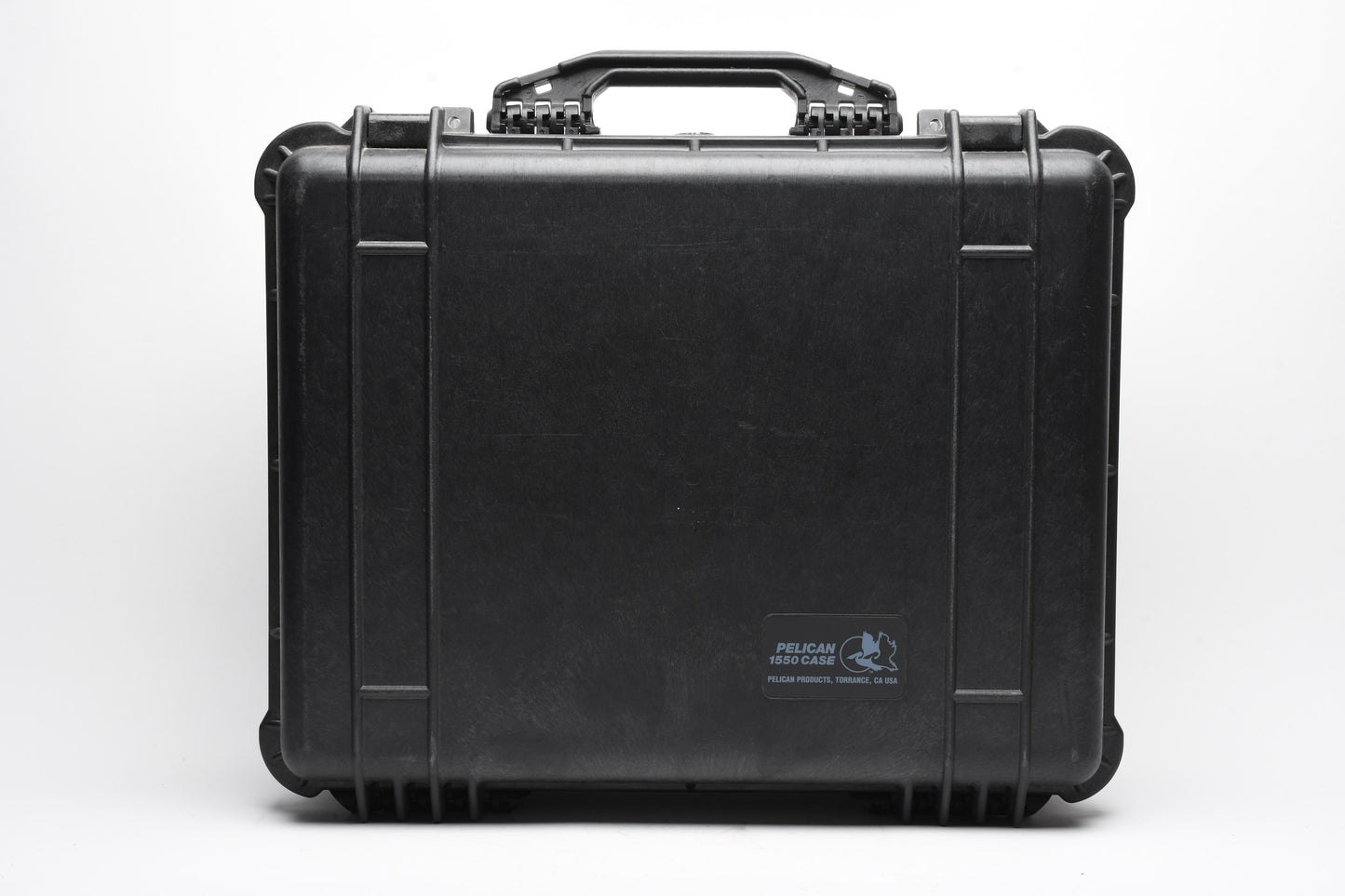 Pelican 1550 Black weatherproof case 20.7 × 17.2 × 8.4", clean, w/cut-up foam
