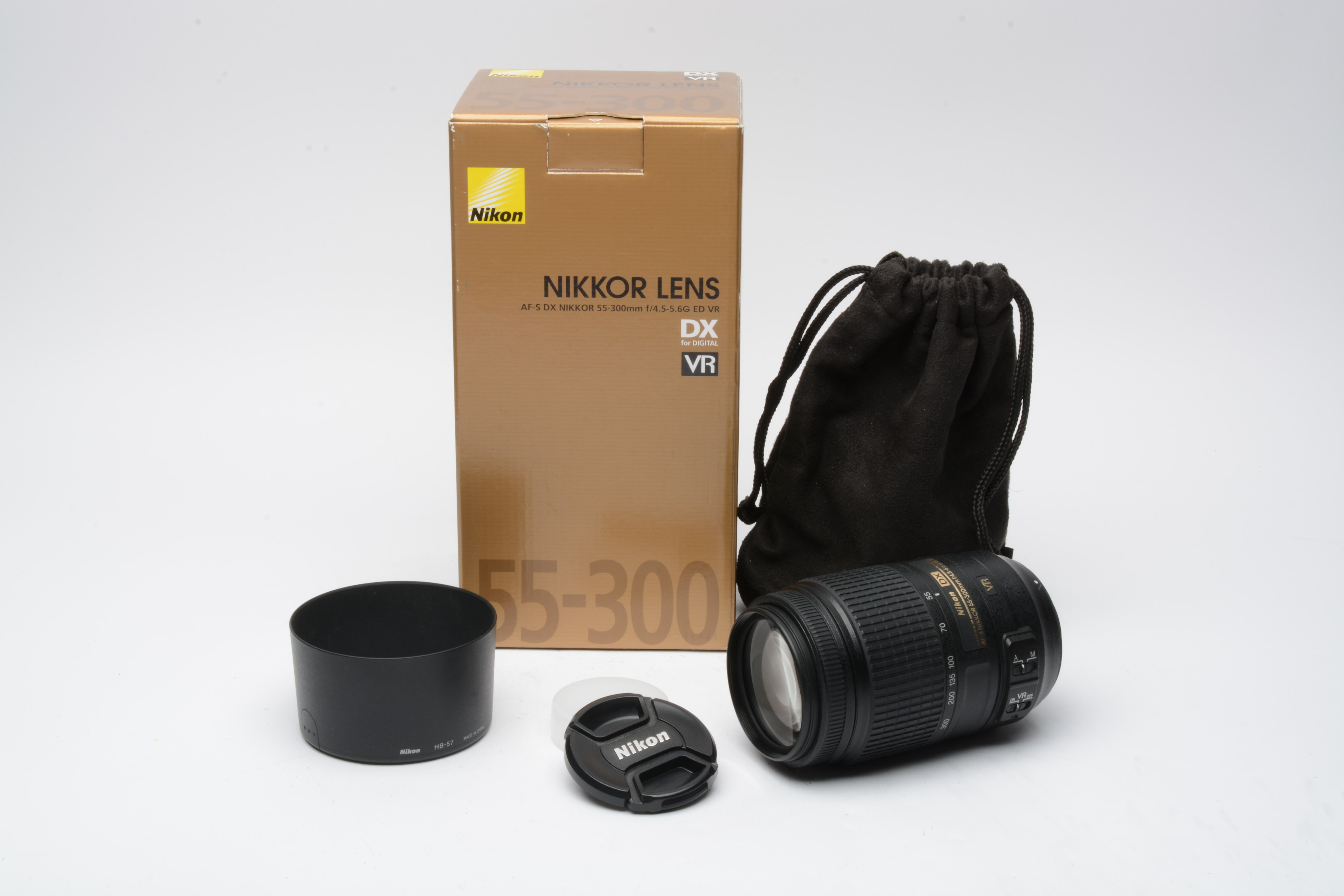 Nikon AF-S Nikkor 55-300mm f4.5-5.6G ED VR zoom lens, hood, pouch, Box –  RecycledPhoto