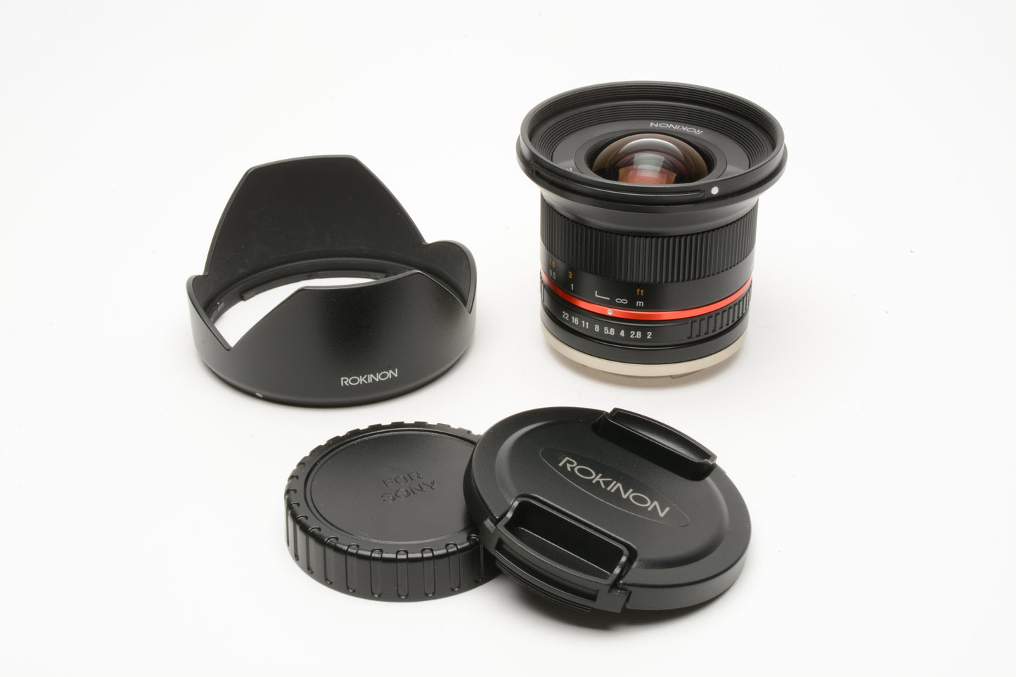 Rokinon 12mm F2 NCS CS E Lens for Sony E-Mount w/Caps, Hood, Mint-