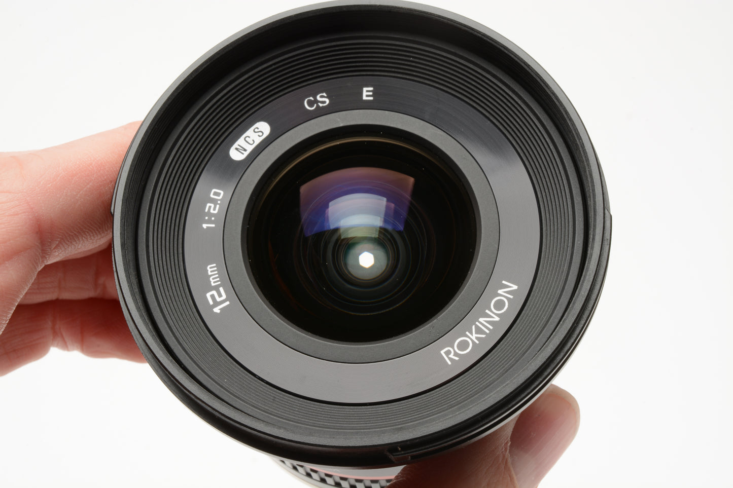 Rokinon 12mm F2 NCS CS E Lens for Sony E-Mount w/Caps, Hood, Mint-