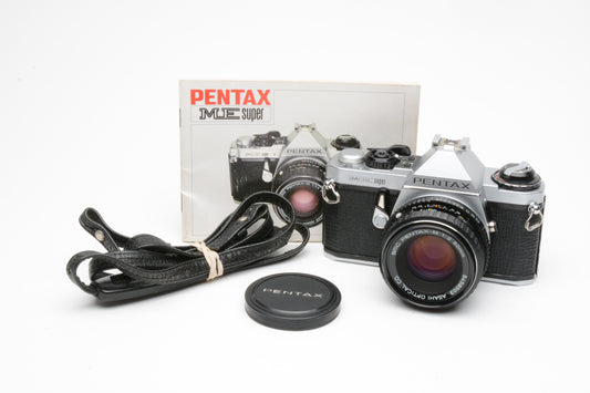 Pentax ME Super 35mm SLR Camera w/50mm f/2 lens, Strap, Manual, New Seals!