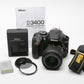 Nikon D3400 DSLR w/AF-P 18-55mm f3.5-5.6 Lens, batt, charger++, Only 5249 Acts!