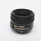 Nikon AF-S Nikkor 50mm f1.8G Lens, boxed, USA MFR #2180 Hood+caps+pouch