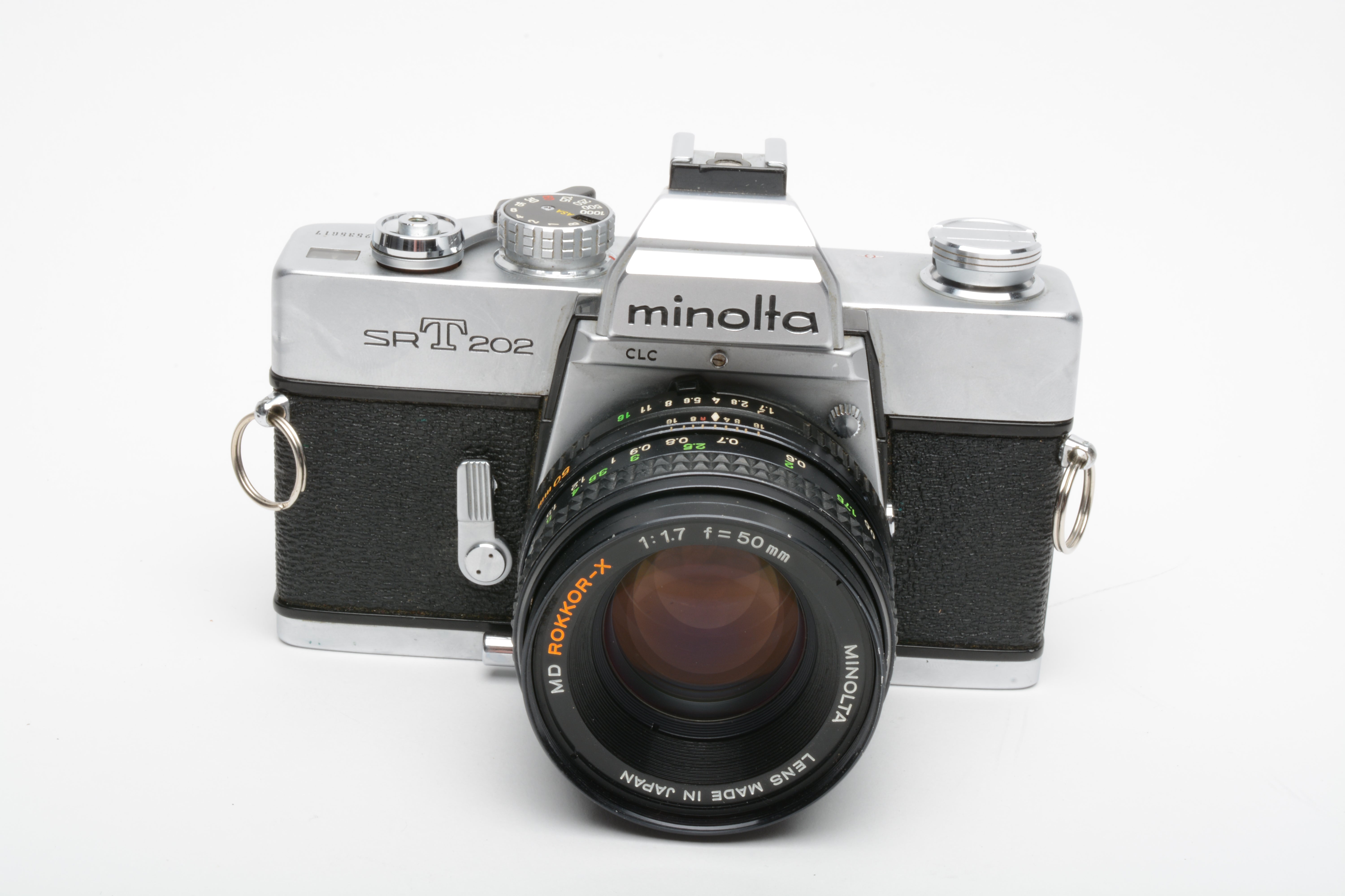 Minolta SRT-202 35mm SLR w/Rokkor-X 50mm f1.7 lens, new seals 