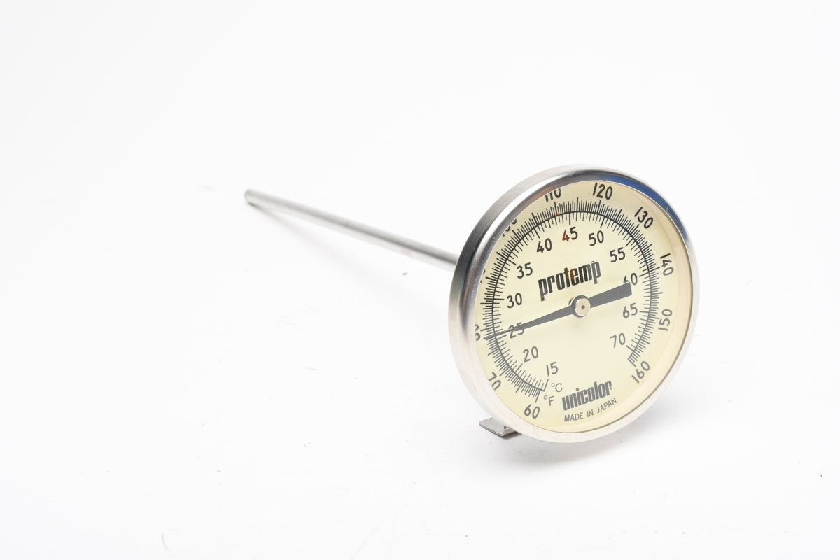 2.5" Unicolor ProTemp Dial thermometer w/8" post + tray clip